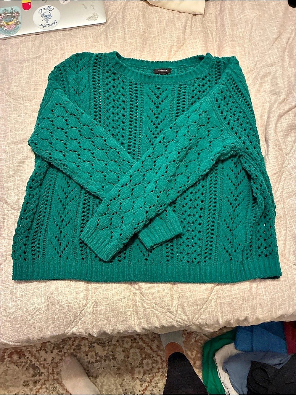 Halogen Green Open Knit Sweater